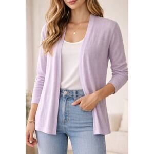 Linen Blend Cardigan J Jill Lilac Lightweight Open Front Sweater L Spring